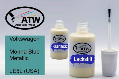 Volkswagen, Monna Blue Metallic, LE5L (USA): 20ml Lackstift + 20ml Klarlack - Set, von ATW Autoteile West.